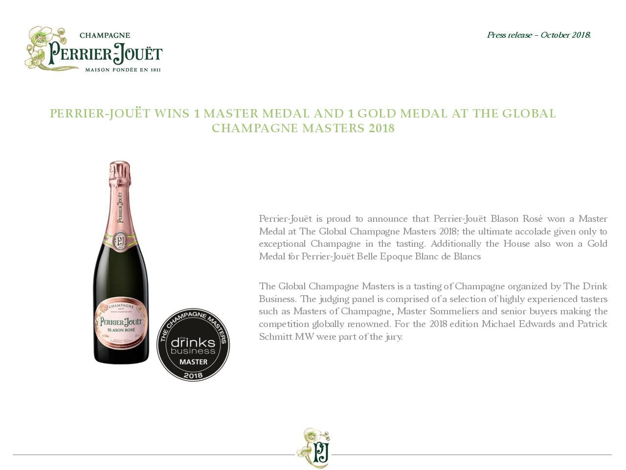 Presse Release Master and Gold Med - Global Champagne Masters 2018