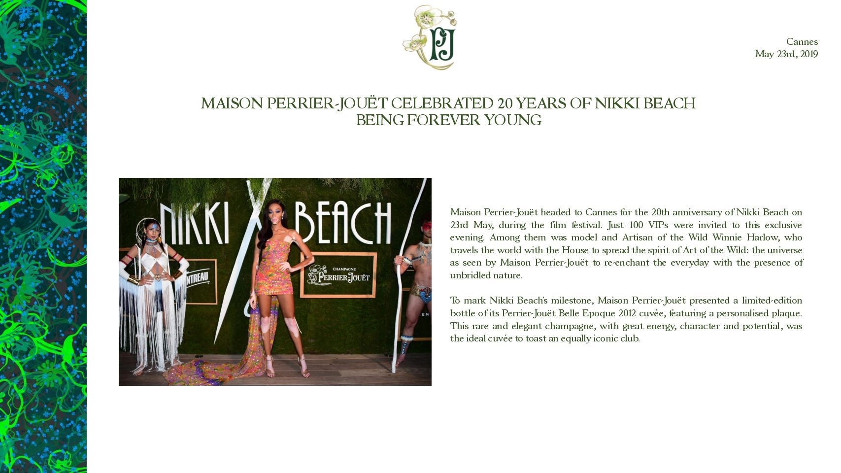 Perrier-Jouet press release -  20 year celebration of the Nikki Beach