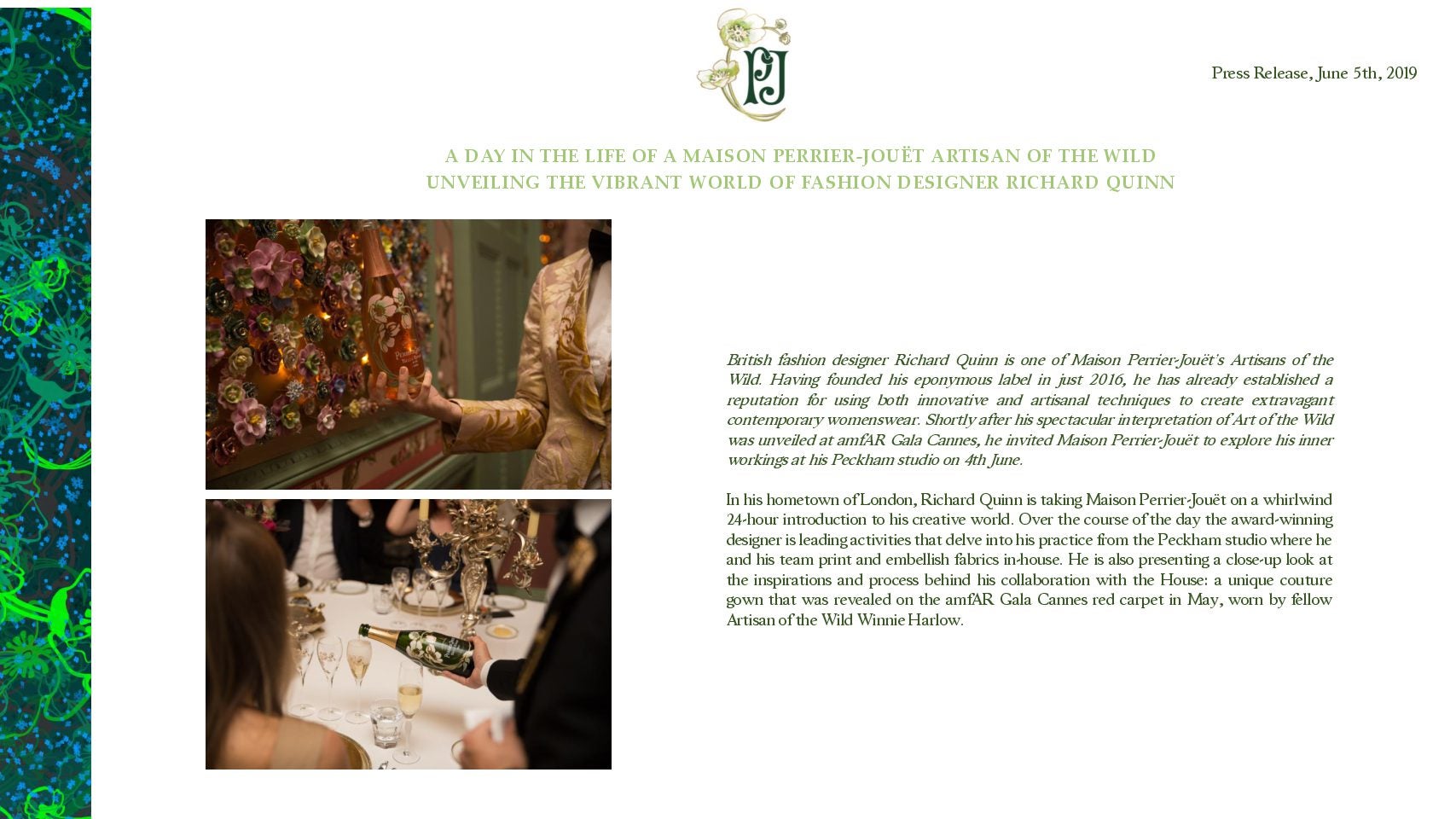 Perrier-Jouët Press Release - A day in the life of a Maison Perrier-Jouët Artisan of the Wild